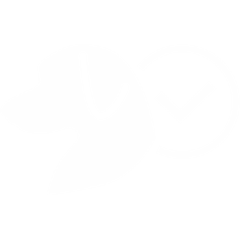 weißes Icon Hundekopf mit Haken daneben