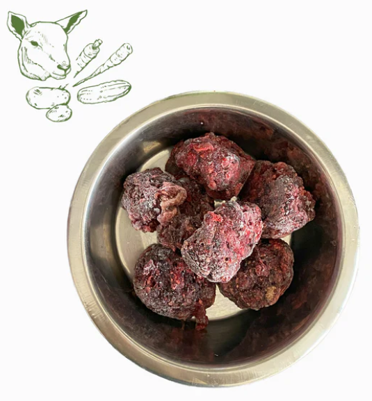 BARF-Nuggets Lamm & Gemüse, gewolft und portioniert