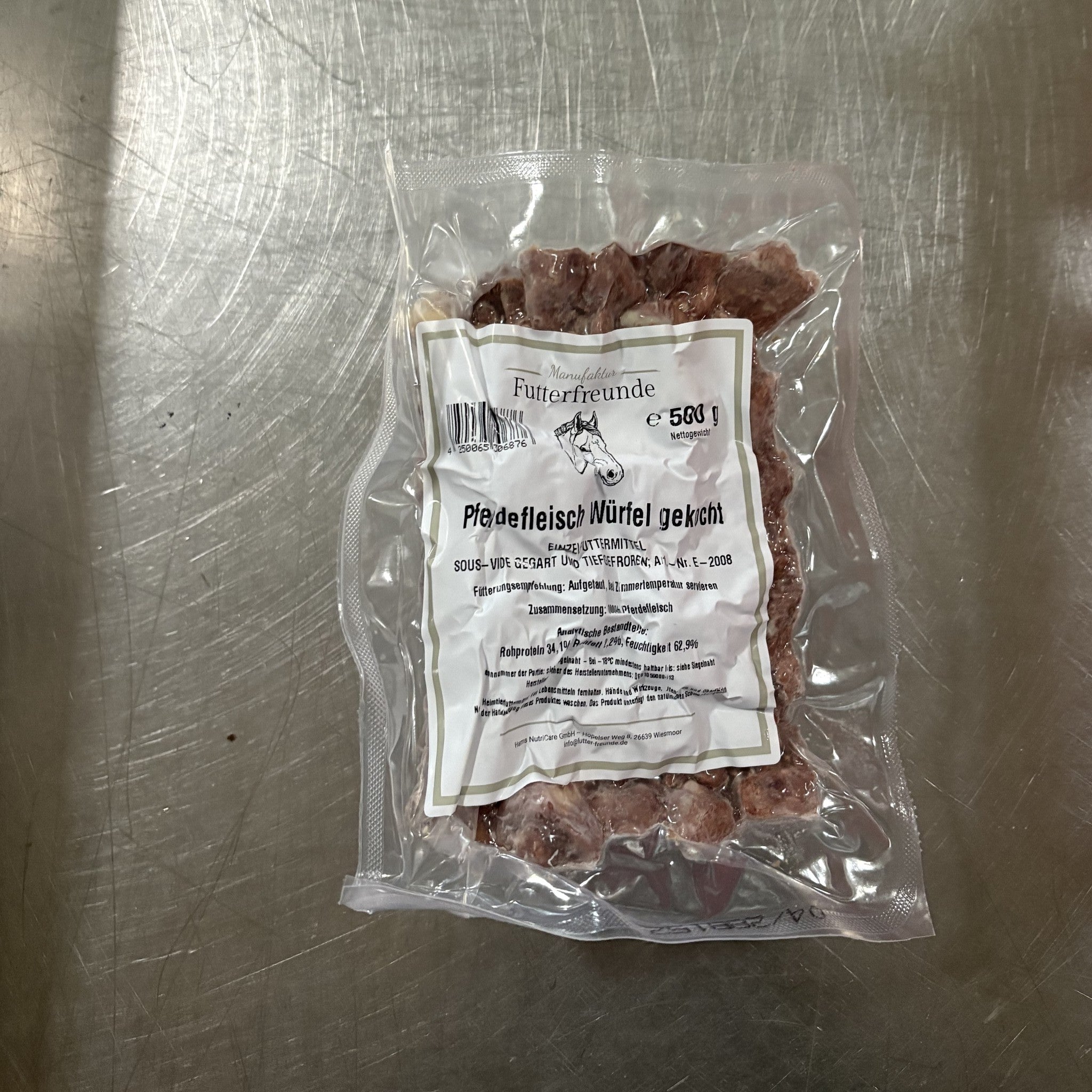 Pferdefleisch Würfel, gekocht – 500-g-Packung
